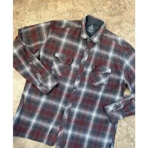 Kuhl plaid flannel pearl snap down long sleeve gray/maroon Men's shirt, size XXL